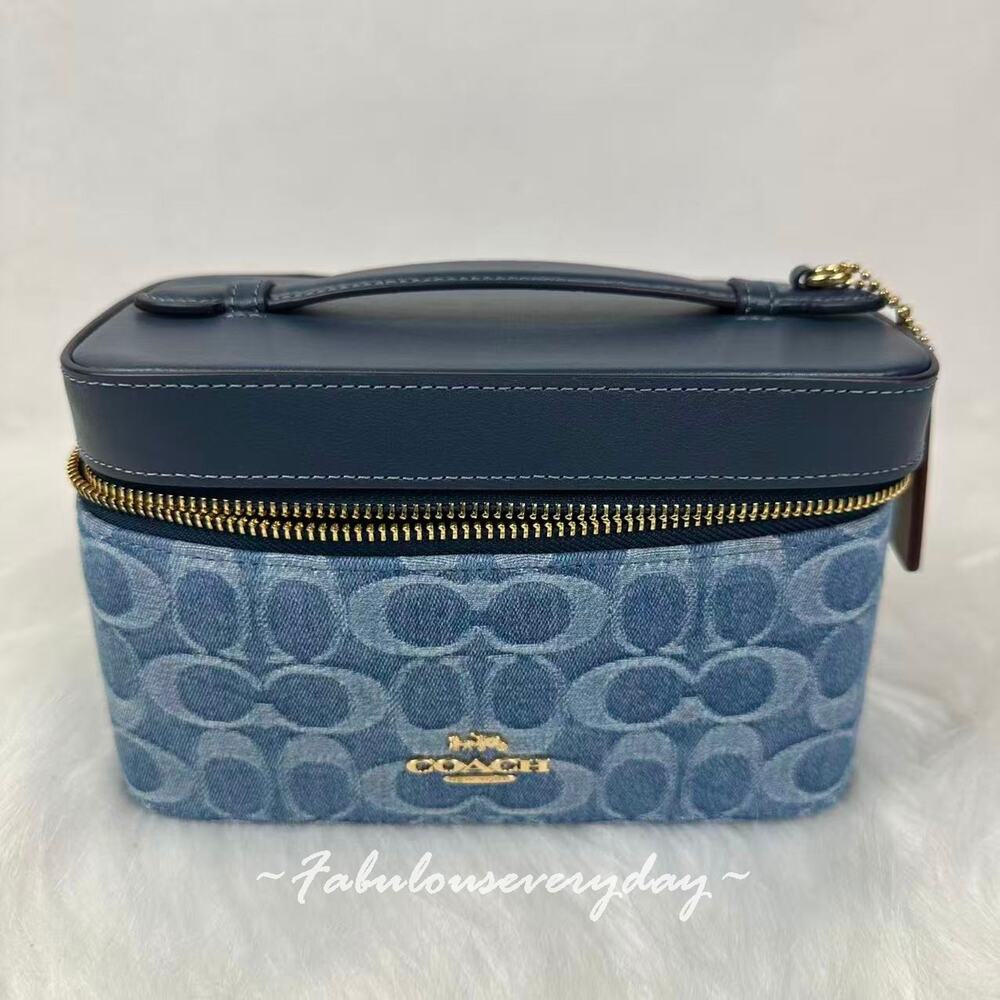 Coach Cosmetic Case In Signature Denim Gold/Indigo CDC16 NWT